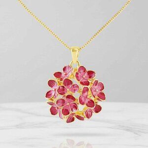 Ladies Red Flower Pendant Necklace